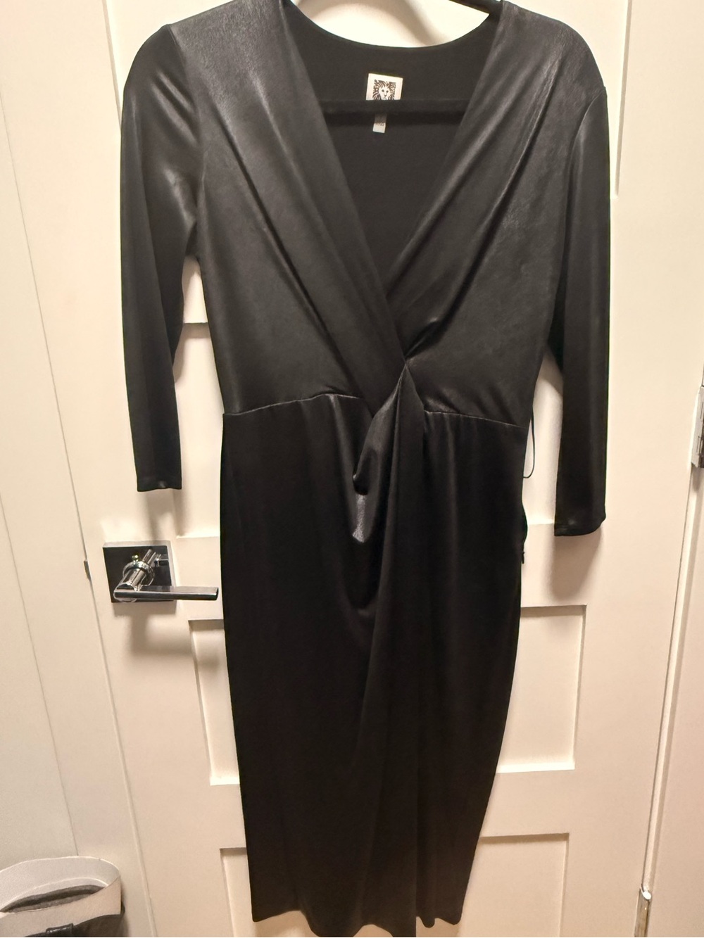 Anne Klein Black Long-Sleeve Twist-Front Midi Dress